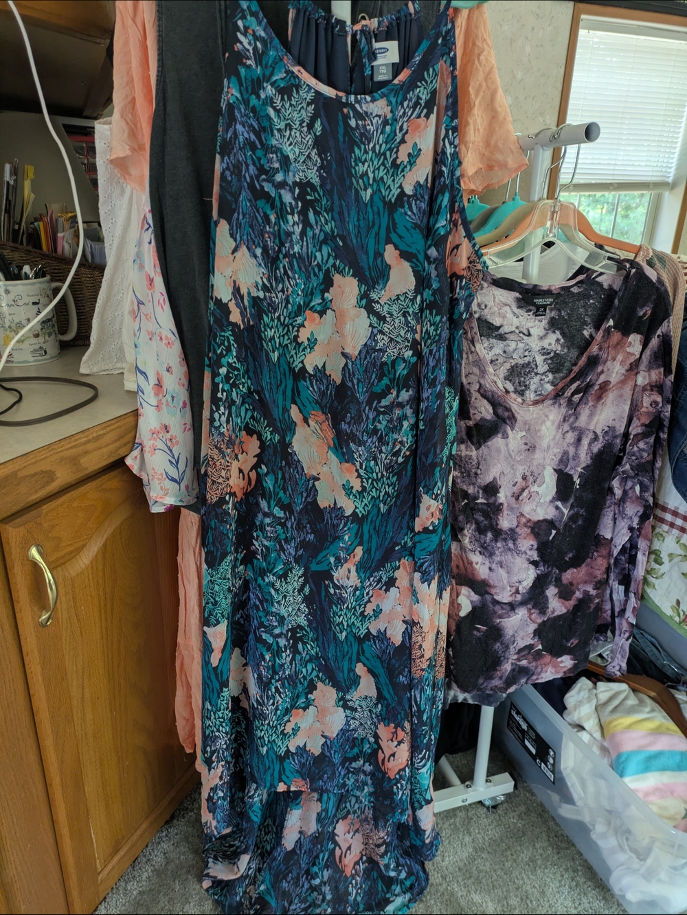 Old Navy Teal and Peach Floral Midi Dress